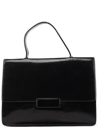 Black Vitello Leather Top Handle Bag