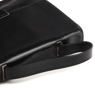 Black Vitello Leather Top Handle Bag