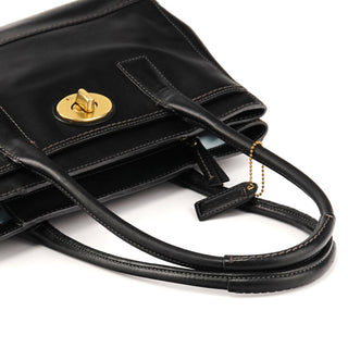 11653 Black Leather Turnlock Tote Bag