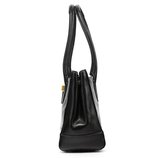 11653 Black Leather Turnlock Tote Bag