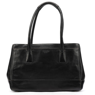 11653 Black Leather Turnlock Tote Bag