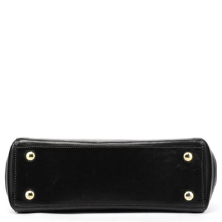 11653 Black Leather Turnlock Tote Bag