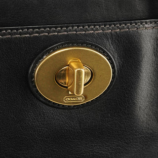 11653 Black Leather Turnlock Tote Bag