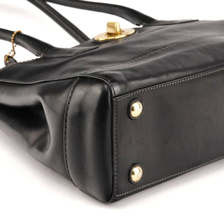 11653 Black Leather Turnlock Tote Bag