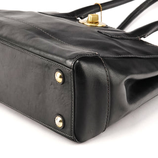 11653 Black Leather Turnlock Tote Bag