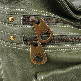Khaki Green Leather Multi-Pocket Shoulder Bag