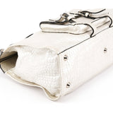 Ivory Croc Embossed Leather Edith Bag