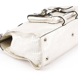 Ivory Croc Embossed Leather Edith Bag