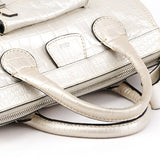 Ivory Croc Embossed Leather Edith Bag