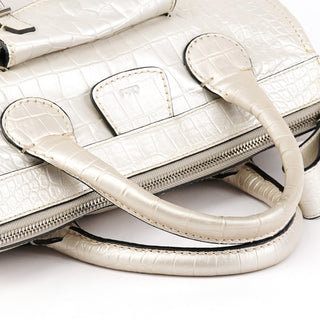 Ivory Croc Embossed Leather Edith Bag