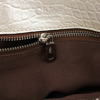 Ivory Croc Embossed Leather Edith Bag