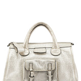Ivory Croc Embossed Leather Edith Bag