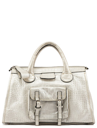 Ivory Croc Embossed Leather Edith Bag