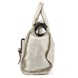 Ivory Croc Embossed Leather Edith Bag