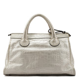 Ivory Croc Embossed Leather Edith Bag