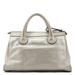 Ivory Croc Embossed Leather Edith Bag