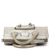 Ivory Croc Embossed Leather Edith Bag