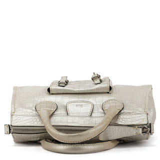 Ivory Croc Embossed Leather Edith Bag