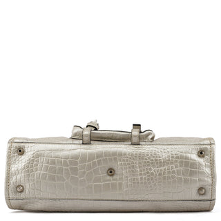 Ivory Croc Embossed Leather Edith Bag