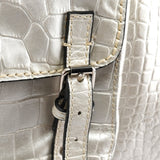Ivory Croc Embossed Leather Edith Bag