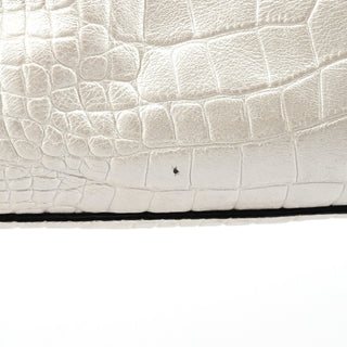 Ivory Croc Embossed Leather Edith Bag