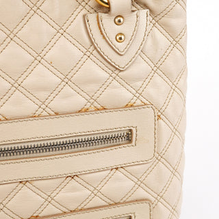 Ivory Quilted Leather Tote Bag