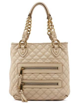 Ivory Quilted Leather Tote Bag