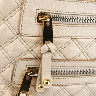 Ivory Quilted Leather Tote Bag