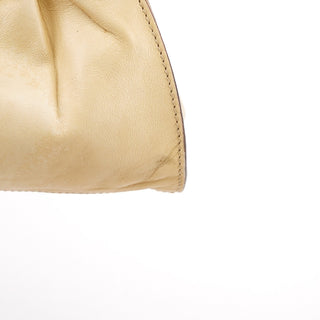 109156 Beige Leather Ruched Hobo Shoulder Bag