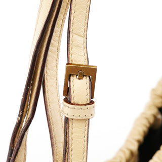 109156 Beige Leather Ruched Hobo Shoulder Bag