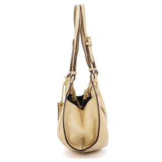 109156 Beige Leather Ruched Hobo Shoulder Bag