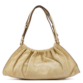 109156 Beige Leather Ruched Hobo Shoulder Bag