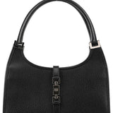 002 1068 Black Leather Jackie Shoulder Bag