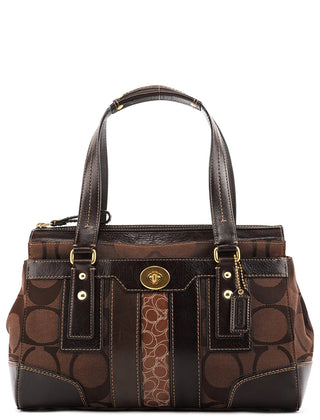 11071 Brown Signature Turnlock Tote Bag