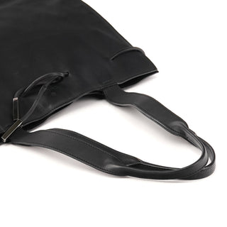 002 1053 Black Leather Drawstring Tote Bag