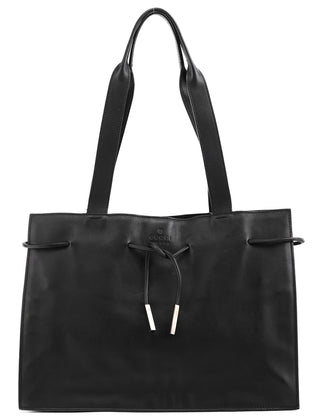 002 1053 Black Leather Drawstring Tote Bag