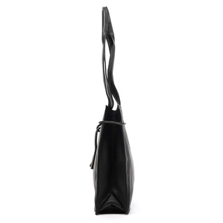 002 1053 Black Leather Drawstring Tote Bag