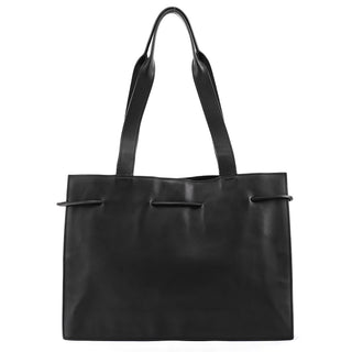 002 1053 Black Leather Drawstring Tote Bag