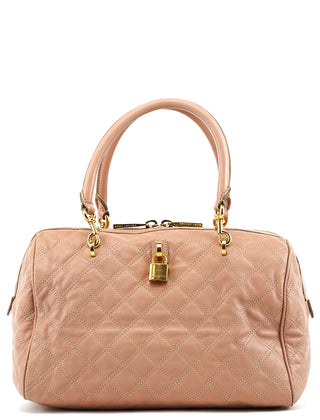 Pink Quilted Leather Bowling Bag