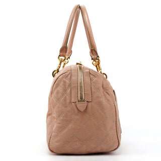 Pink Quilted Leather Bowling Bag