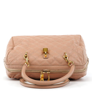 Pink Quilted Leather Bowling Bag