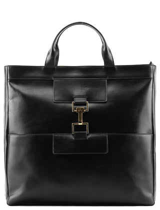 001 4083 Black Leather Jackie Tote Bag