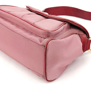 Pink Nylon Leather Flap Shoulder Bag
