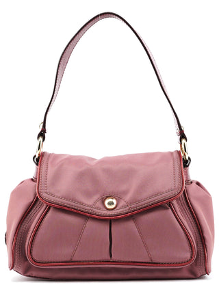 Pink Nylon Leather Flap Shoulder Bag