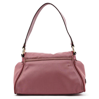 Pink Nylon Leather Flap Shoulder Bag