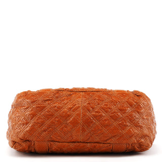 Tan Snake Embossed Quilted Leather Tote Bag