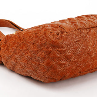 Tan Snake Embossed Quilted Leather Tote Bag