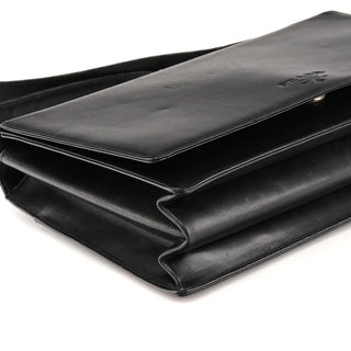 Black Vitello Leather Flap Shoulder Bag