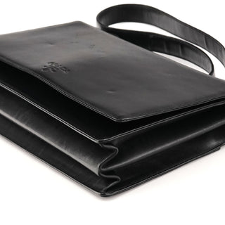 Black Vitello Leather Flap Shoulder Bag