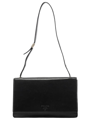 Black Vitello Leather Flap Shoulder Bag